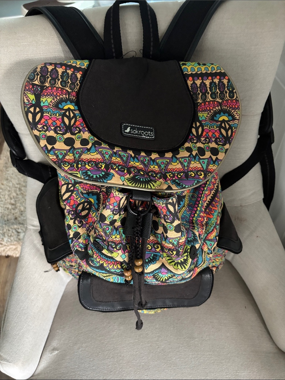 Sakroots Black-Trim Multicolor Printed Drawstring Backpack